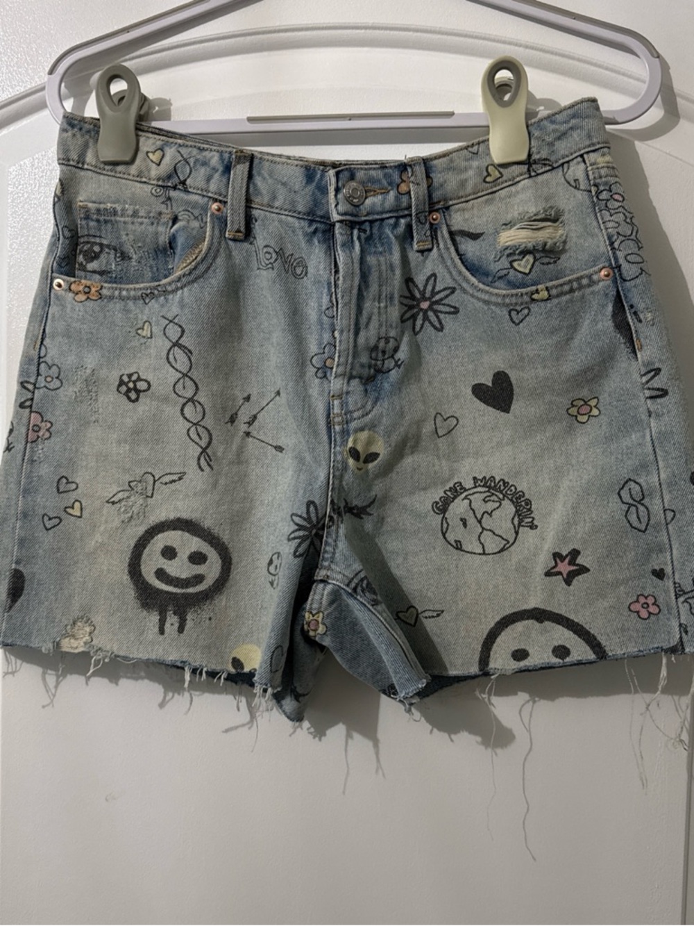 wild fable Light Blue Denim Shorts with Doodle Print